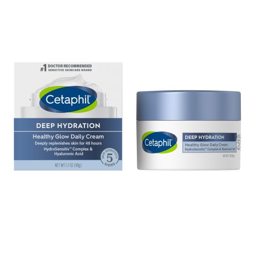 CETAPHIL Deep Hydration Healthy Glow Daily Face Cream | 1.7 oz | 48 Hour Dry Skin Face Moisturizer for Sensitive Skin | With Hyaluronic Acid, Vitamin E & Vitamin B5 | Dermatologist Recommended