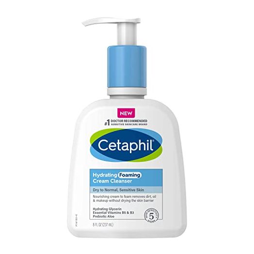 Cetaphil Cream to Foam Face Wash, Hydrating Foaming Cream Cleanser, 8 oz, For Normal to Dry, Sensitive Skin, with Soothing Prebiotic Aloe, Hypoallergenic, Fragrance Free