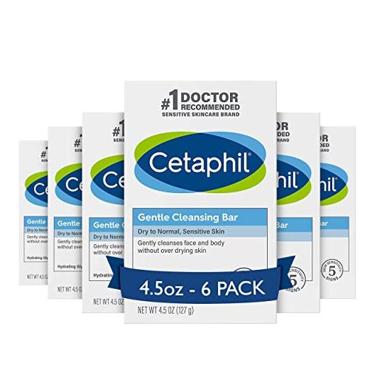 CETAPHIL Gentle Cleansing Bar, 4.5 Oz Bar (Pack of 6), Nourishing Cleansing Bar For Dry, Sensitive Skin, Non-Comedogenic, Doctor Recommended Sensitive Skincare Brand (Packaging May Vary)