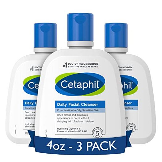 Face Wash by CETAPHIL, Daily Facial Cleanser for Sensitive, Combination to Oily Skin, NEW 4 oz 3 Pack, Gentle Foaming, Soap Free, Hypoallergenic