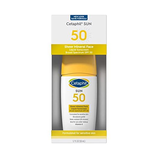 Cetaphil Sheer 100% Mineral Liquid Sunscreen for Face With Zinc Oxide Broad Spectrum SPF 50 Formulated for Sensitive Skin -Doctor Recommended Sensitive Skincare Brand , Unscented, 1.7 Fl Oz