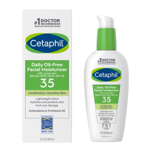 Cetaphil Daily Oil-free Facial Moisturizer With Sunscreen SPF 35 for Sensitive, Combination Skin, 3 ounces