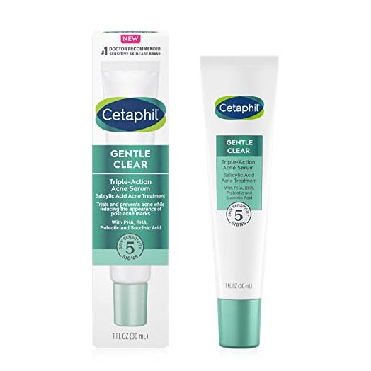 Cetaphil Gentle Clear Triple-Action Acne Treatment Serum with Salicylic Acid, Treats and Prevents Acne, Great for Post-Acne Marks, for All Skin Types, 1oz