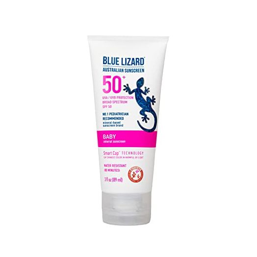 BLUE LIZARD Baby Mineral Sunscreen with Zinc Oxide, SPF 50+, Water Resistant, UVA/UVB Protection with Smart Cap Technology - Fragrance Free, 3 Ounce Tube