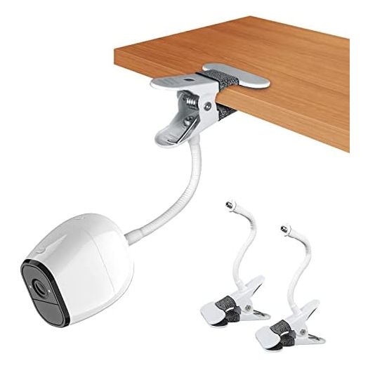 Adjustable Gooseneck Clip Clamp Mount for Mounting Arlo Pro 4/Pro 3/Pro 2/Essential/Owlet/Reolink Camera and More on Gutter,Window Guards,Trees etc(No Drilling,White, 2 Pack)