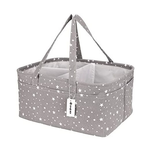 Baby Diaper Caddy Large Collapsible Nursery Organizer Storage Basket for Boy Girl Portable Holder Tote for Changing Table Car Travel Registry Favorites Newborn Essentials Must Haves Grey space stars