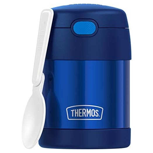 THERMOS FUNTAINER 10 Ounce Stainless Steel Vacuum Insulated Kids Food Jar with Folding Spoon, Navy