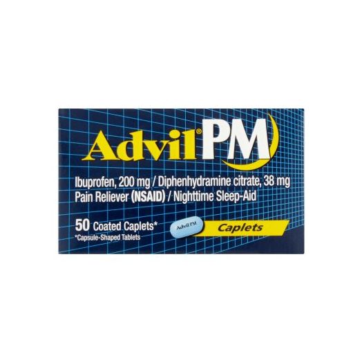 Advil PM (50 Count) Pain Reliever / Nighttime Sleep Aid Caplet, 200mg Ibuprofen, 38mg Diphenhydramine
