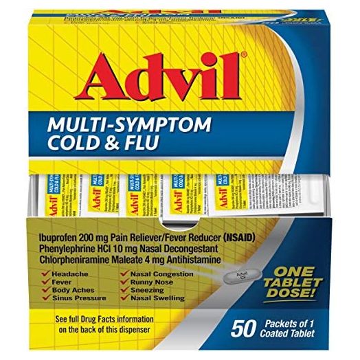Advil Multi Symptom Cold and Flu Medicine, Cold Medicine for Adults with Ibuprofen, Phenylephrine HCL and Chlorpheniramine Maleate - 50 Coated Tablets