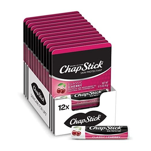 ChapStick Classic Cherry Lip Balm Tube, Flavored Lip Balm for Lip Care on Chafed, Chapped or Cracked Lips - 0.15 Oz (Pack of 12)