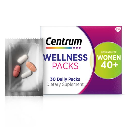 Centrum Wellness Packs Daily Vitamins for Women In Their 40S, With Complete Multivitamin, Calcium Carbonate 600Mg With Vitamin D3, Collagen I and Iii and Msm 1000Mg - 30 Packs/1 Month