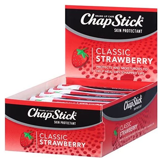 ChapStick Classic (1 Box of 12 Sticks, 12 Total Sticks, Strawberry Flavor) Skin Protectant Flavored Lip Balm Tube, 0.15 Ounce Each