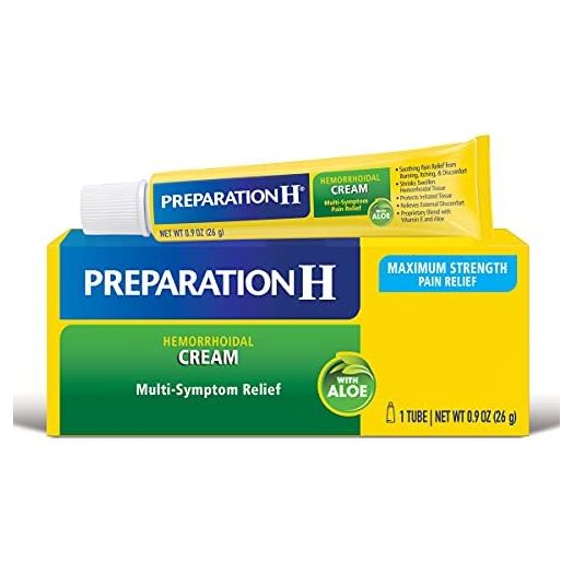 PREPARATION H Hemorrhoid Symptom Treatment Cream (0.9 Ounce Tube), Maximum Strength Multi-Symptom Pain Relief with Aloe