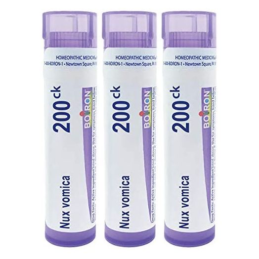 Boiron Nux Vomica 200ck, 80 pellets, homeopathic Medicine for Heartburn or Drowsiness, 80 Count (Pack of 3)