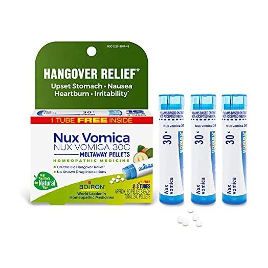 Boiron Nux Vomica 30C Homeopathic Medicine for Hangover Relief, Upset Stomach, Nausea, and Overindulgence of Food or Drink - 3 Count (240 Pellets)