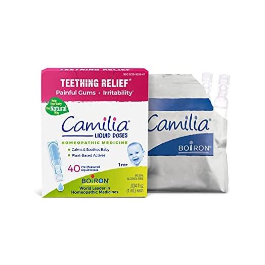 Boiron Camilia Teething Drops for Daytime and Nighttime Relief of Painful or Swollen Gums and Irritability in Babies - 40 Count