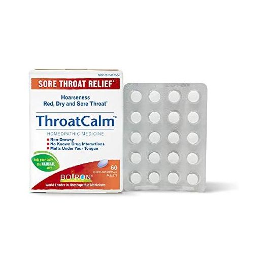 Boiron ThroatCalm Tablets for Pain Relief from Red, Dry, Scratchy, Sore Throats and Hoarseness - 60 Count