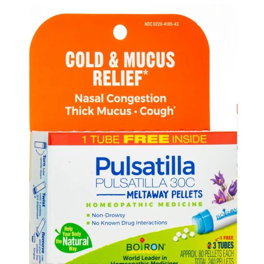 Boiron Pulsatilla 30C Homeopathic Medicine for Relief from Cold, Nasal Congestion, Thick Mucus, and Cough - 3 Count (240 Pellets)
