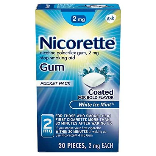 Nicorette 2mg Nicotine Gum to Help Quit Smoking - White Ice Mint Flavored Stop Smoking Aid, 20 Count