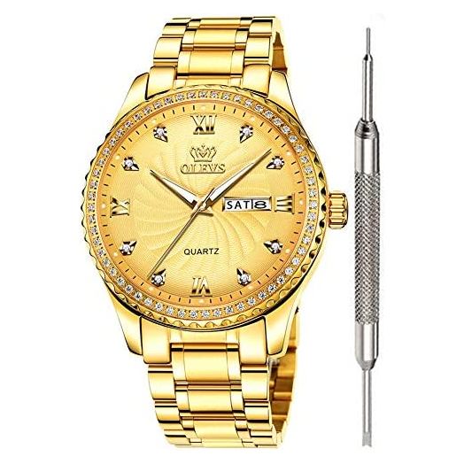 OLEVS Luxury Diamond Watches for Men Waterproof Mens Fine Business Casual Watch Calendar Week Analog Quartz Watch for Christmas