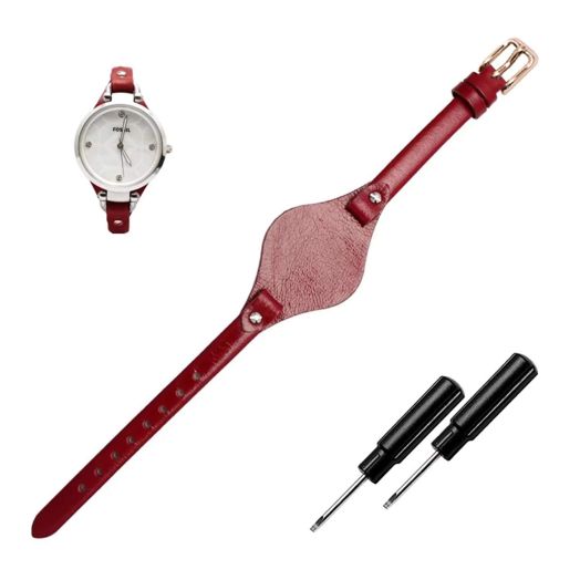 Sufeasdf KAMIU Women's 8mm Watch Band Genuine Calf Leather Replacement Straps Watch Strap for Fossil ES3148 ES4119 ES4176 ES3262 ES3077 (Red - Rose Golden Buckle)