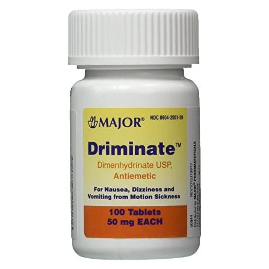 Driminate Generic for Dramamine Motion Sickness 50 mg Anti Nausea 100 count