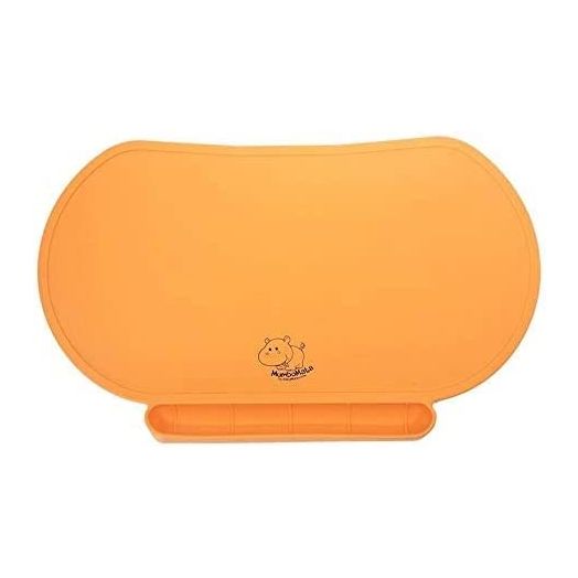 Food Catching Baby Placemat with Suction, Premium Quality, Food Grade Silicone for Max Hygiene, Unique Raised Edge, Spill Proof Accident Tray, Lightweight and Portable, 6 Colors (Adorable Orange)