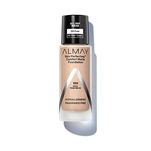 Almay Skin Perfecting Comfort Matte Foundation, Hypoallergenic, Cruelty Free, -Fragrance Free, Dermatologist Tested Liquid Makeup, Cool True Beige, 1 Fluid Ounce