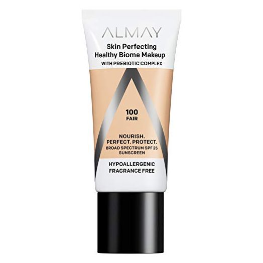 Almay Skin Perfecting Healthy Biome Foundation Makeup with Prebiotic Complex SPF 25, Hypoallergenic, -Fragrance Free, 100 Fair, 1 fl. oz.