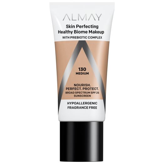 Almay Skin Perfecting Healthy Biome Foundation Makeup with Prebiotic Complex SPF 25, Hypoallergenic, Fragrance Free - 130 Medium