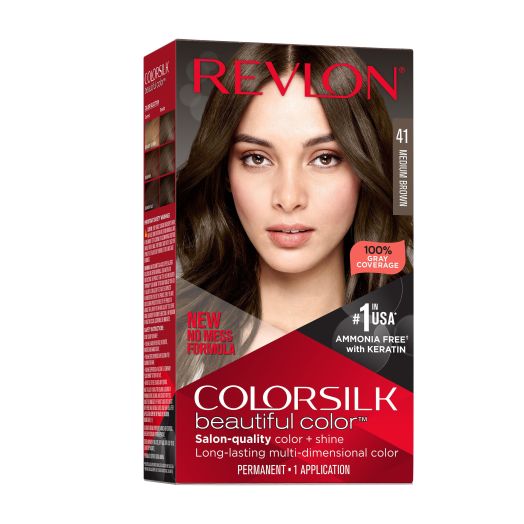 NEW Revlon Colorsilk Beautiful Permanent Hair Color, No Mess Formula, 041 Medium Brown, 1 Pack
