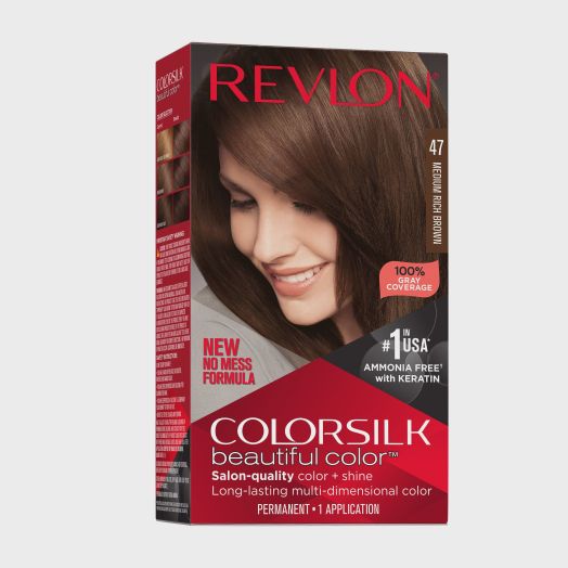Revlon Colorsilk Beautiful Permanent Hair Color, No Mess Formula, 047 Medium Rich Brown, 1 Pack