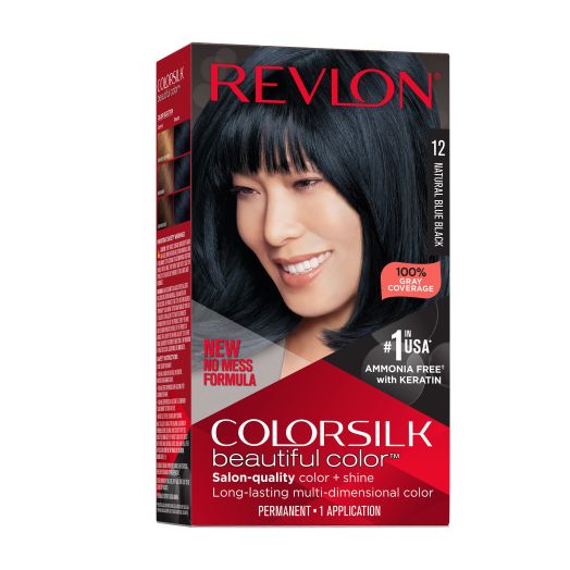 NEW Revlon Colorsilk Beautiful Permanent Hair Color, No Mess Formula, 012 Natural Blue Black, 1 Pack