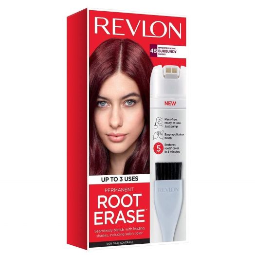 Revlon Root Erase Permanent Hair Color, At Home Touchup Dye with Applicator Brush for Multiple Use, 100% Gray Coverage, 4B Burgundy, 3.2 fl oz