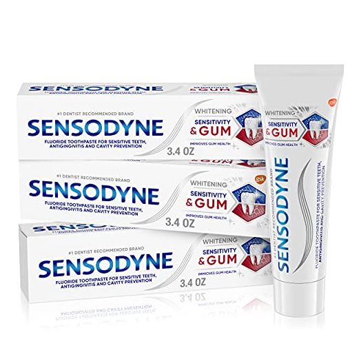Sensodyne Sensitivity & Gum Whitening Toothpaste, Toothpaste for Sensitive Teeth & Gum Problems, 3.4 Ounces (Pack of 3)