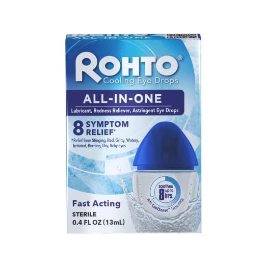 Rohto Ice All-in-One Multi-Symptom Relief Cooling Eye Drops, 0.4 fl oz Bottle (Pack of 3)