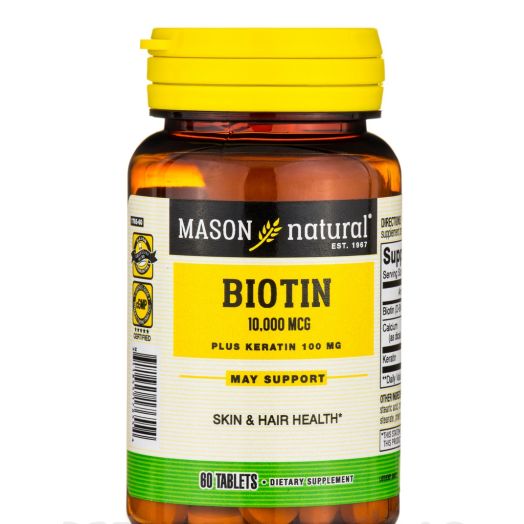 Mason Natural Biotin 10,000 mcg plus Keratin 100 mg - 60 Tablets