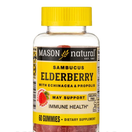 Mason Natural Elderberry with Echinacea & Propolis, Raspberry Flavor - 60 Gummies
