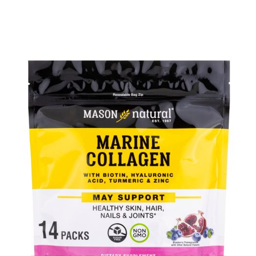 Mason Natural Marine Collagen with Biotin, Hyaluronic Acid, Turmeric & Zinc - Blueberry Pomegranate with Other Natural Flavors - 14 Powder Stick Packs