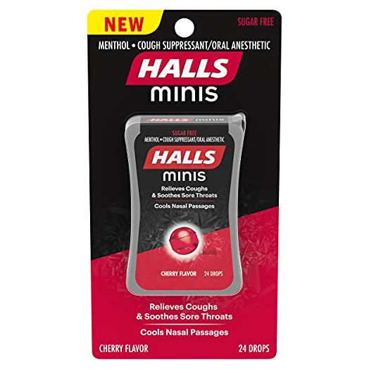 Halls Minis Cherry Flavor Sugar Free Cough Drops, 24 Drops