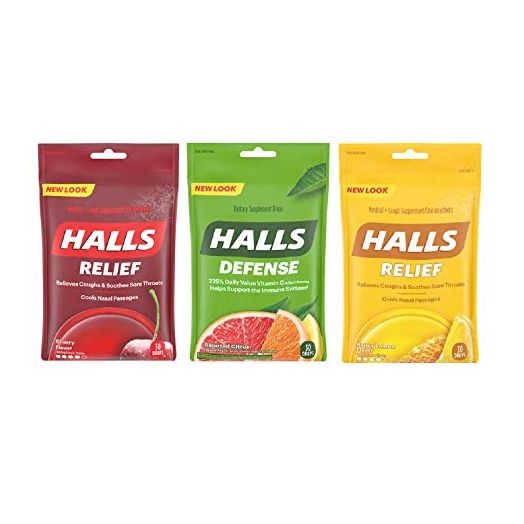 Halls Cough Drops 3 Pack - 1 Cherry, 1 Honey Lemon, 1 Assorted Citrus