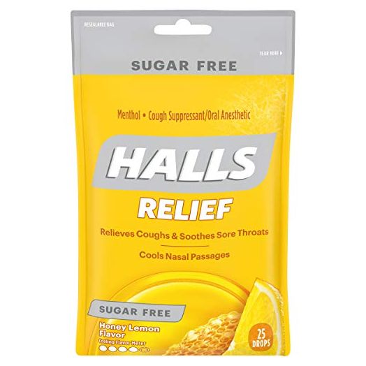 HALLS Relief Sugar Free Honey-Lemon Flavor Cough Drops, 1 Bag (25 Total Drops)