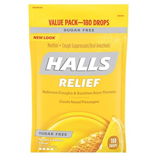 HALLS Relief Honey Lemon Sugar Free Cough Drops, Value Pack, 180 Drops
