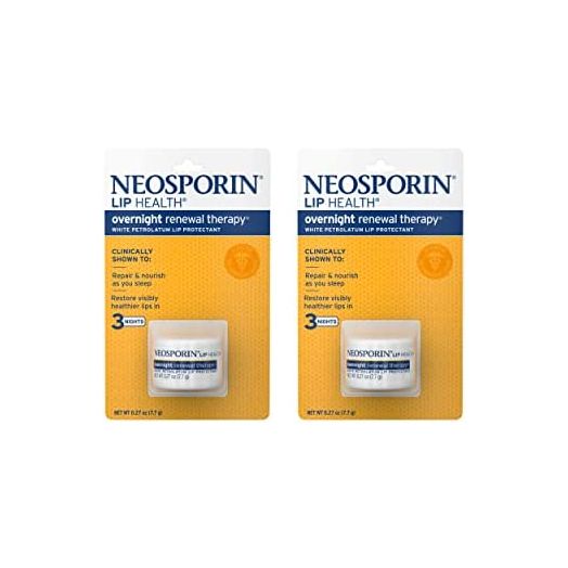 Neosporin Lip Health Overnight Renewal Therapy White Petrolatum Lip Protectant, Nourish and Repair Dry, Chapped Lips, Restore Visibly Healthier Lips in Three Nights, 0.27 oz, 2 Pack