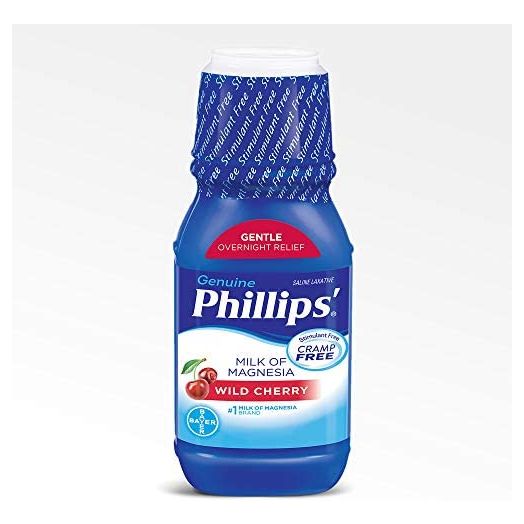 Phillips ' Milk of Magnesia Liquid Laxative, Wild Cherry, Cramp Free & Gentle Overnight Relief Of Occasional Constipation, #1 Milk of Magnesia Brand, Wild Cherry Milk, 12 Fl Oz (Packaging May Vary)