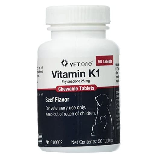 Vet One Vitamin K1 Chewable Tablets, Phytonadione 25mg, 50 Beef Flavor Tablets