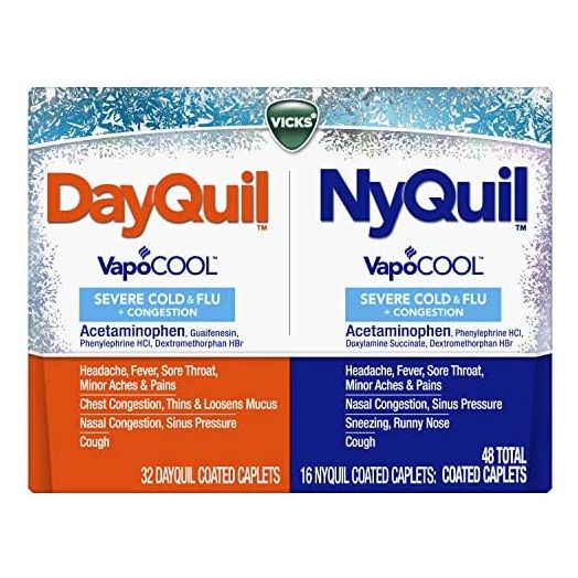 Vicks DayQuil & NyQuil SEVERE with Vicks VapoCOOL, Cough, Cold & Flu Relief, Sore Throat, Fever, & Congestion Relief, Day & Night Relief, 48 Caplets (32 DayQuil, 16 NyQuil)
