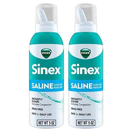 Vicks Sinex, Saline Nasal Spray, Daily Use, Gentle Ultra-Fine Nasal Mist, Drug-Free Everyday Sinus Congestion Relief, Non-Habit Forming, Drug-Free, 5 FL OZ (Pack of 2)