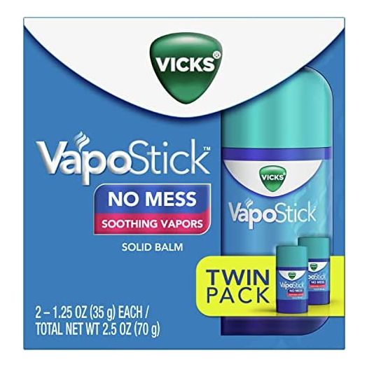 Vicks VapoStick, Solid Balm, Soothing Vicks Vapors, No Mess, Invisible Solid, 1.25 Oz Each (Twin Pack)