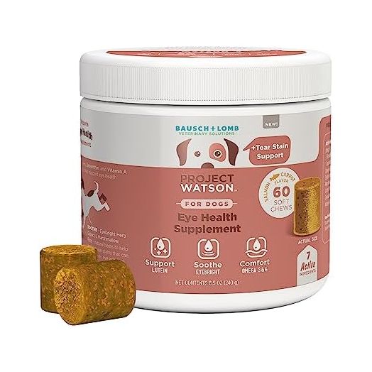 Dog Supplement by Project Watson, Contains Omega-3, Omega-6, Lutein, Zeaxanthin, and Vitamin A, Eyebright Herb Extract & Marshmallow Root to Help Reduce Eye Irritation, 60 Soft Chews